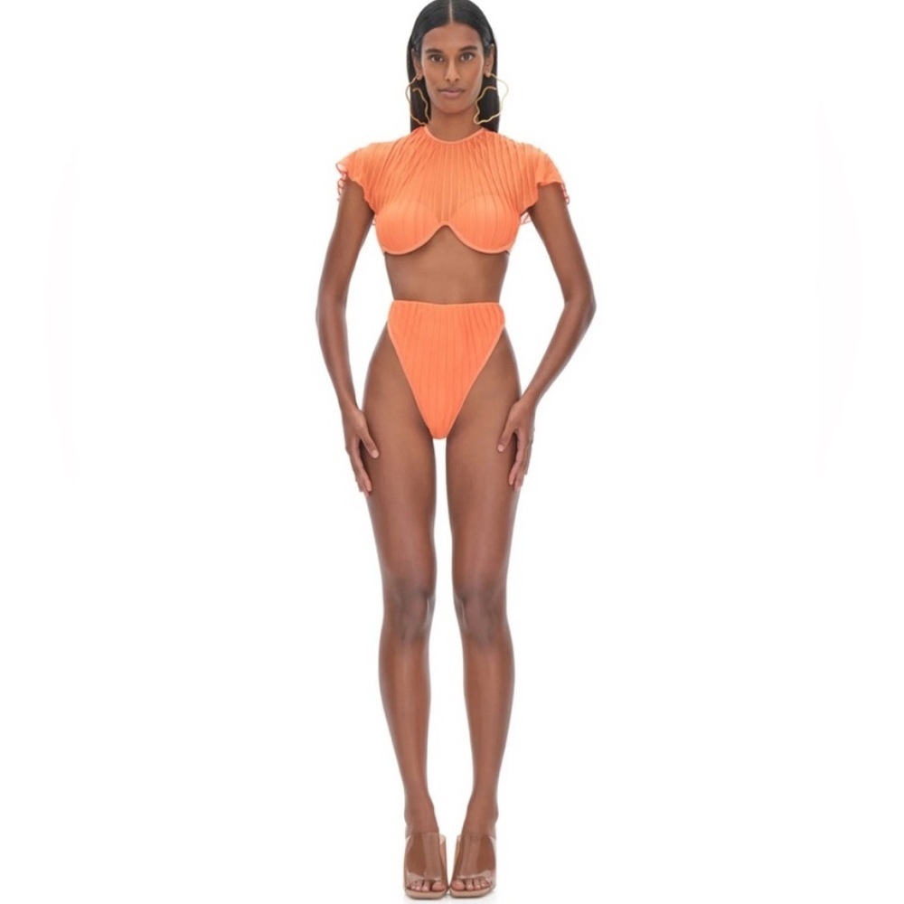 Andrea lyamah Gara Ruffle Pleated Bikini Bottom In Peach Orange NWT Size XXL